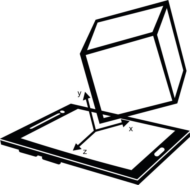 一个手机的黑白轮廓矢量插图，一个立方体和3D轴，概念增强和虚拟现实图片下载