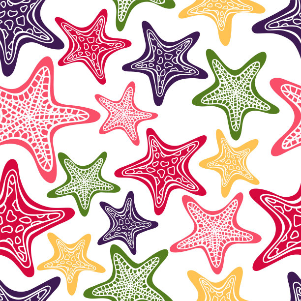 海星夏季背景无缝图案。海洋海水壁纸。海星向量元素。水下卡通纹理。图片下载