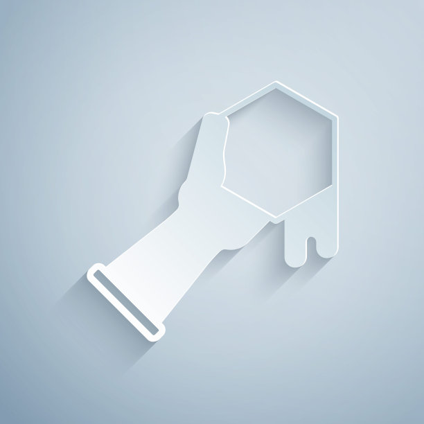 剪纸蜂巢和手图标孤立在灰色背景。蜂蜜细胞的象征。甜蜜的天然食品。纸艺术风格。向量图片下载