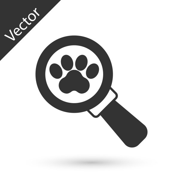 灰色兽医诊所符号图标孤立在白色背景。十字医院的迹象。程式化的爪印狗或猫。宠物急救标志。向量图片下载