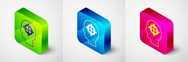 等距的头部狩猎图标孤立在灰色背景。商业目标或就业标志。为企业提供人力资源和招聘服务。方形按钮。向量图片下载