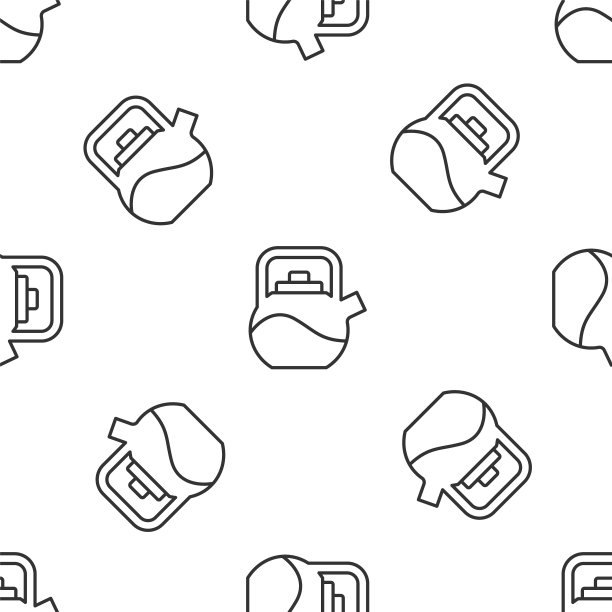 灰色线水壶与手柄图标孤立无缝模式的白色背景。茶壶图标。向量图片下载