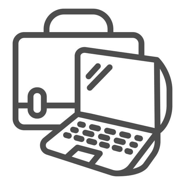 笔记本电脑和手袋系列图标共同工作的概念图片下载