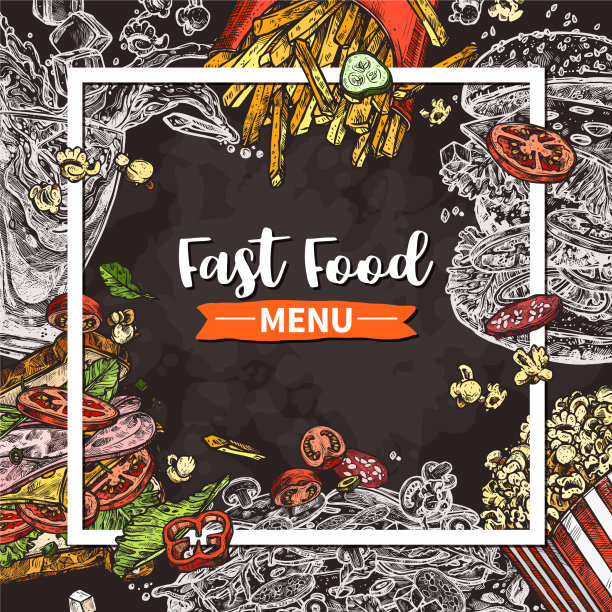 快餐背景，披萨，薯条，爆米花图片下载