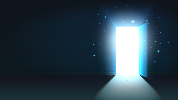 光线从打开的门，一个黑暗的房间抽象图片下载