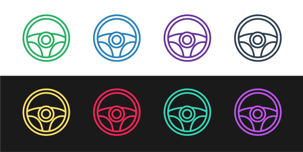 设定线方向盘图标隔离在黑色和图片下载