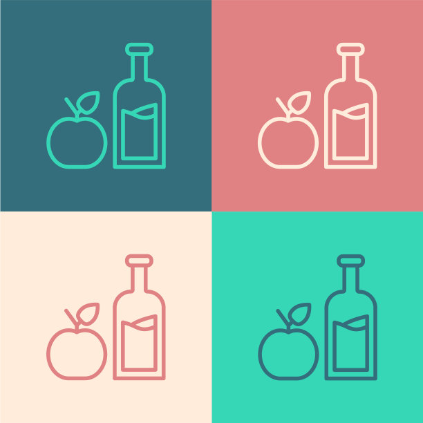 流行艺术线苹果酒瓶图标孤立上图片下载