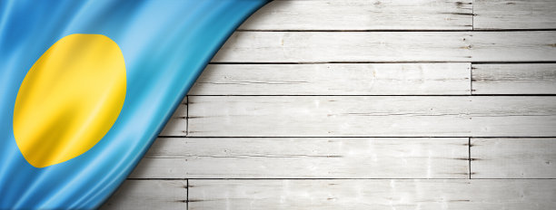 帕劳国旗上的老白墙横幅图片下载