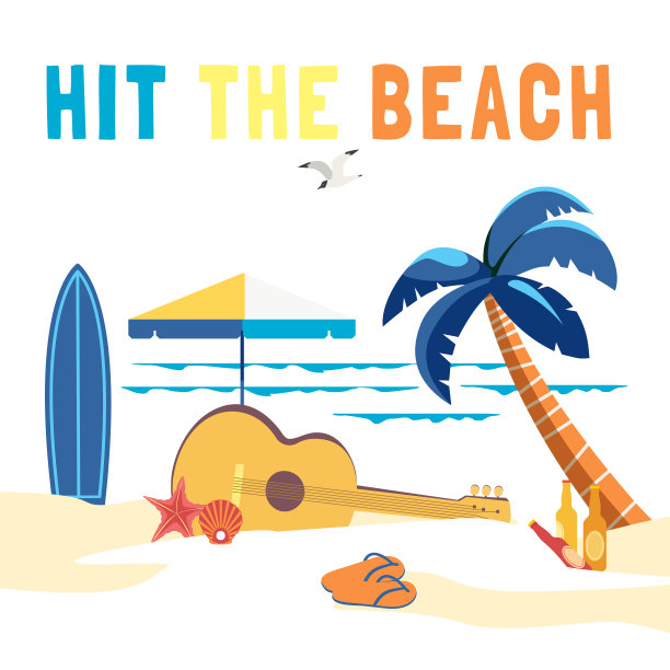 夏日海滩好玩冒险背景平坦图片下载