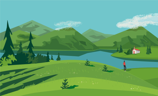 山谷湖景观海报图片下载