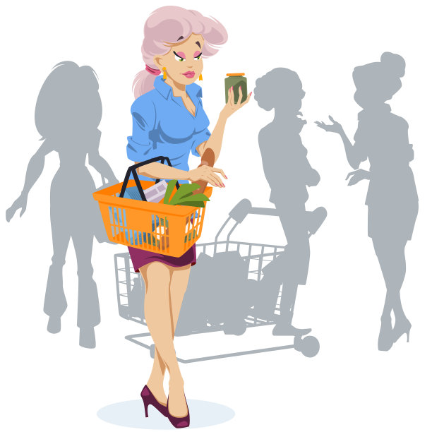 年轻女子与购物篮图片概念图片下载
