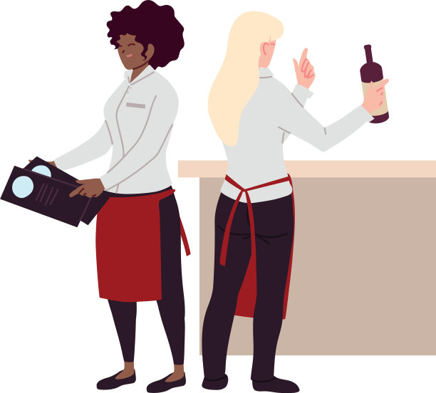 服务员穿着制服，手里拿着菜单图片下载