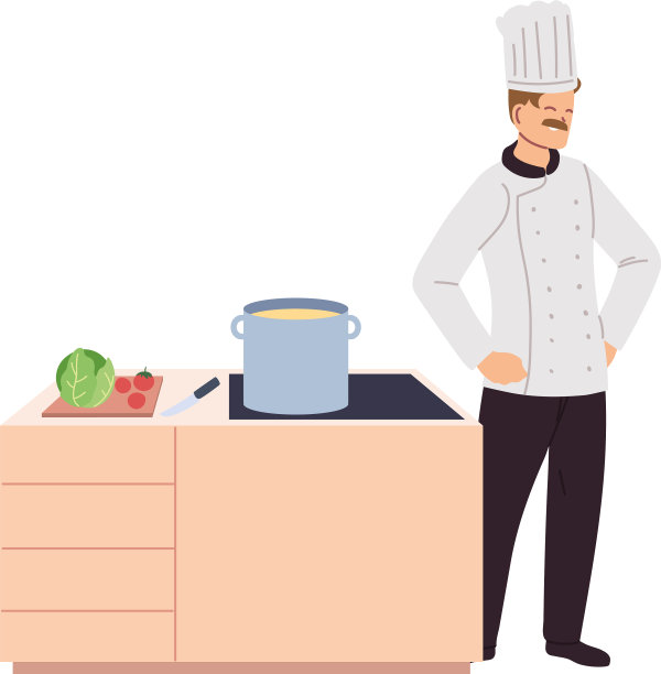 穿着制服的厨师和工作的炉子图片下载