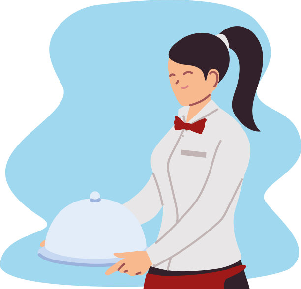 服务员对食物托盘很满意图片下载