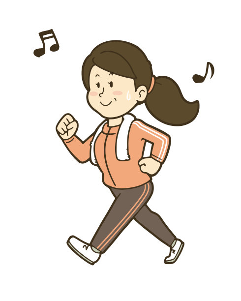 图为一位中年妇女通过步行锻炼身体。图片下载