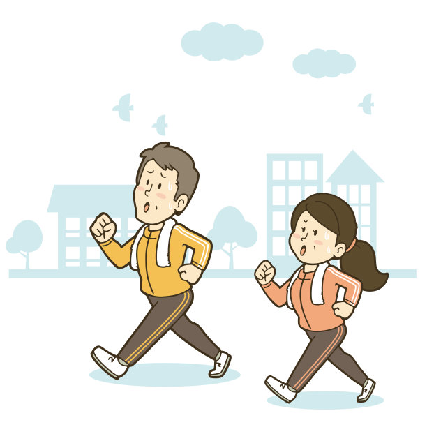 图为一对中年夫妇散步锻炼身体。图片下载