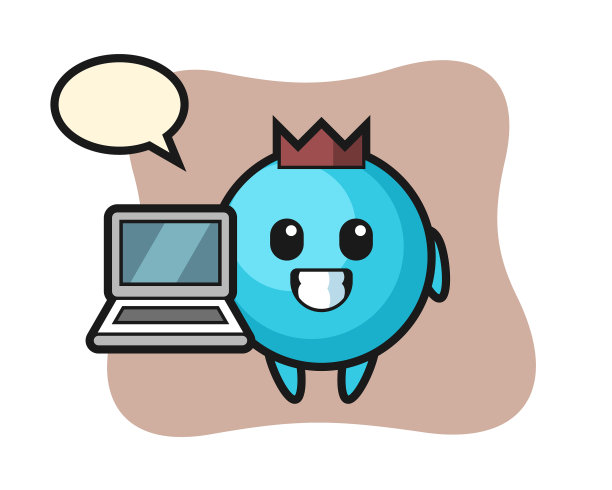 吉祥物蓝莓和笔记本电脑图片下载