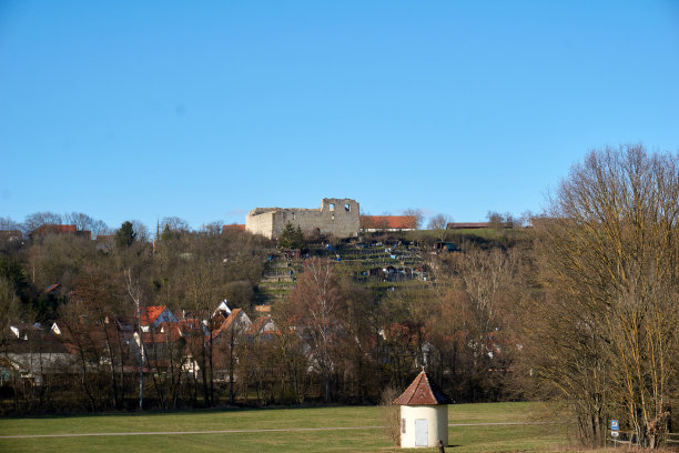 美丽的绿色景观，背景是一座城堡图片下载