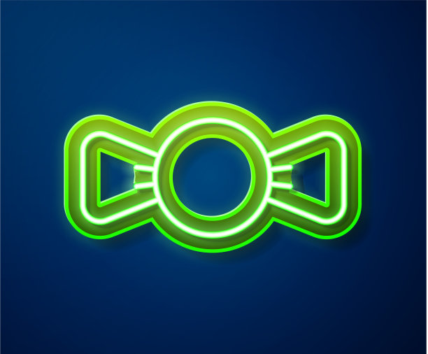 发光的霓虹线蝴蝶结图标孤立在蓝色图片下载