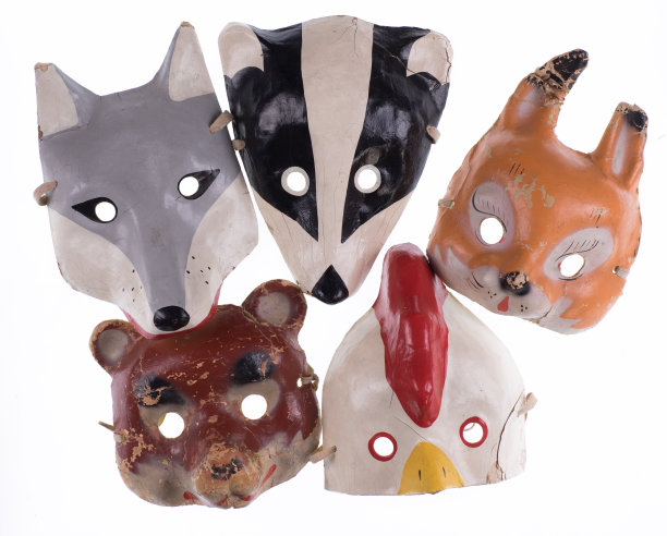 设置复古动物面具孤立在白色背景图片下载