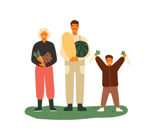 幸福家庭握着水果蔬菜图片下载