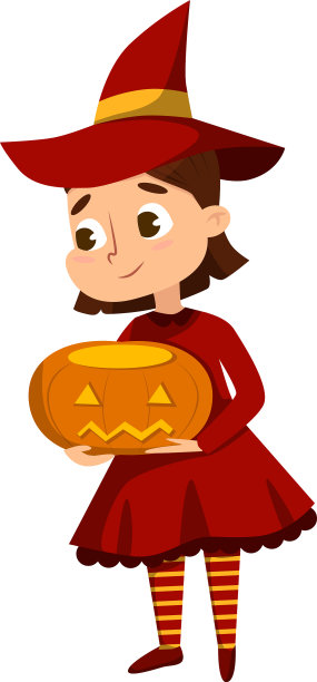 小女巫抱着南瓜穿着可爱的小女孩图片下载