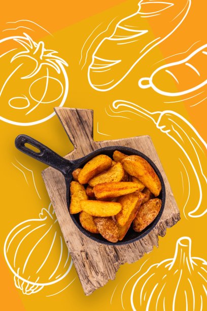 在黑色煎锅上煎土豆。图片下载