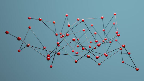 蓝色背景上的红色球体，网络概念图片下载