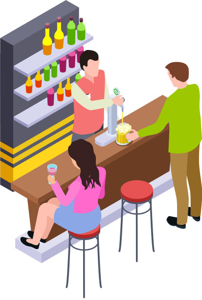 晚上酒吧里女人喝着酒，男人拿着酒杯图片下载