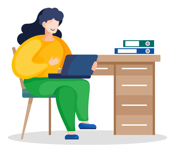 女化学学生坐在书桌与电脑图片下载