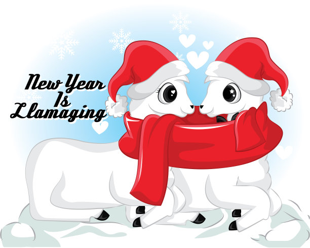 羊驼冬季插画，可爱的幼儿设计，海报，圣诞快乐，生日贺卡图片下载