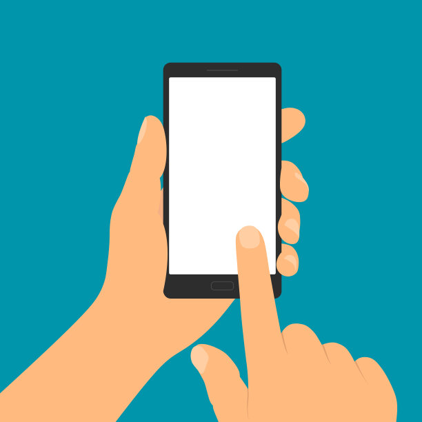平板设计插图手持手机与空白白色显示。食指轻触触摸屏-矢量图片下载