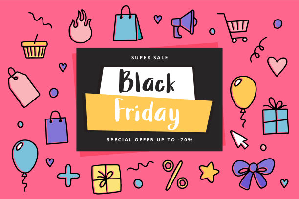 黑色星期五横幅模板与涂鸦元素图片下载