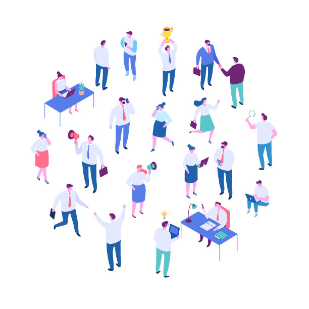 等距卡通办公室人向量集。图片下载