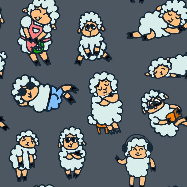 开朗有趣的ram。卡通风格。羊的轮廓手绘。无缝的矢量插图图片下载