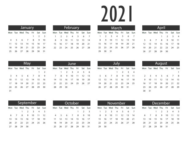 2021日历周星期一开始图片下载