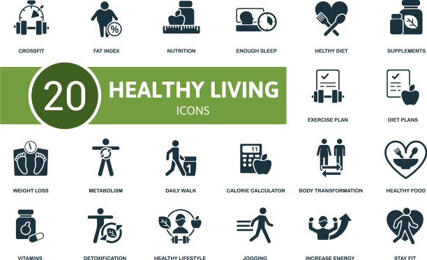 健康生活方式图标集合包含图片下载