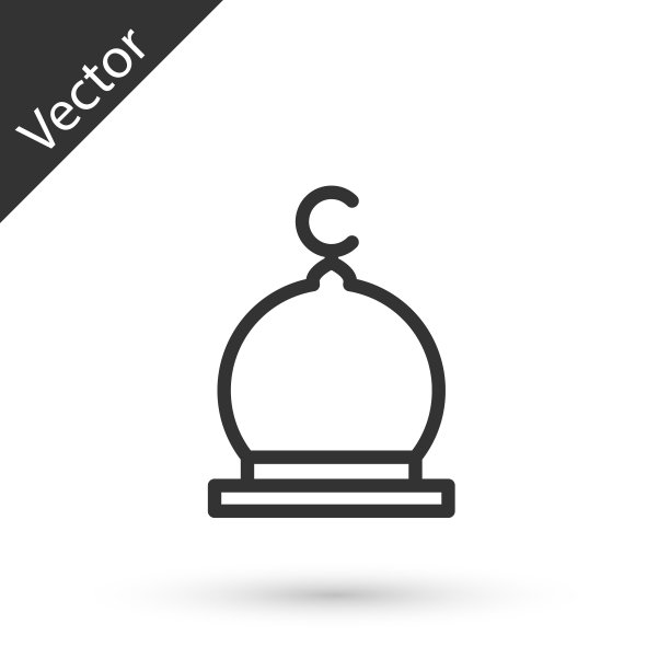 灰色线穆斯林清真寺图标孤立在白色背景。向量图片下载