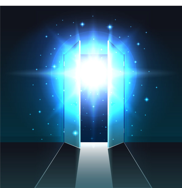 神秘的光从打开的双门图片下载