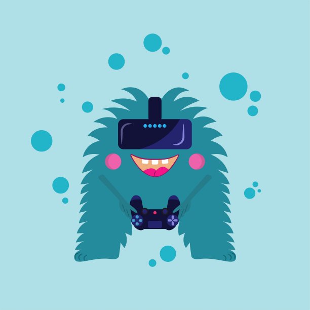 虚拟现实滑稽生物与操纵杆和虚拟现实眼镜图片下载