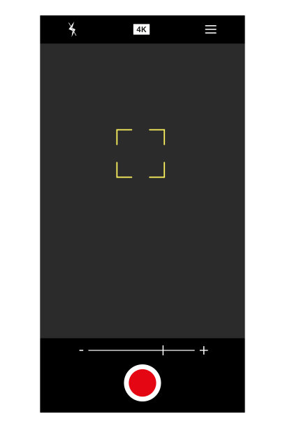 智能手机的摄像头接口。手机应用录制视频和照片，屏幕显示手机应用，黑屏取景器，界面按钮。向量图片下载