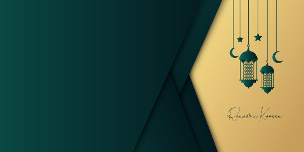 金色和深绿色的托斯卡斋月背景与灯笼，月亮和新月装饰。伊斯兰贺卡设计理念。豪华阿拉伯式图案阿拉伯东方风格封面，小册子，传单，横幅图片下载