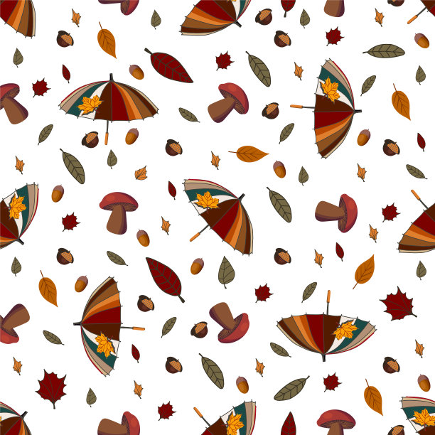 秋天的图案伞和落叶秋天图片下载