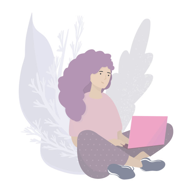 坐在地板上，腿上放着笔记本电脑的女孩图片下载