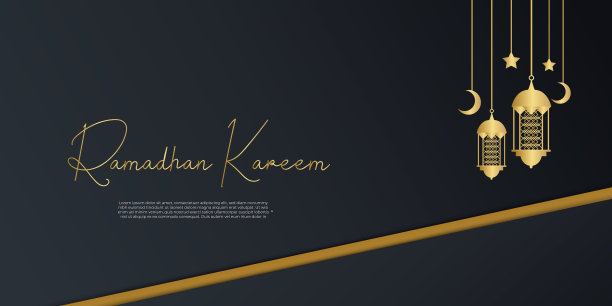 金色和黑色的斋月背景与灯笼，月亮和月牙装饰。伊斯兰贺卡的设计理念。豪华阿拉伯式图案阿拉伯东方风格的封面，小册子，传单，横幅图片下载