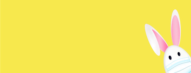 复活节蛋在医疗面具和复活节兔子耳朵在一个黄色的背景。冠状病毒复活节彩蛋兔子。健康平安，复活节快乐。呆在家里，注意安全。横幅。文本空间图片下载