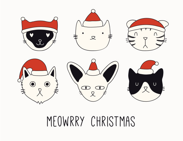 有可爱猫咪的圣诞贺卡图片下载