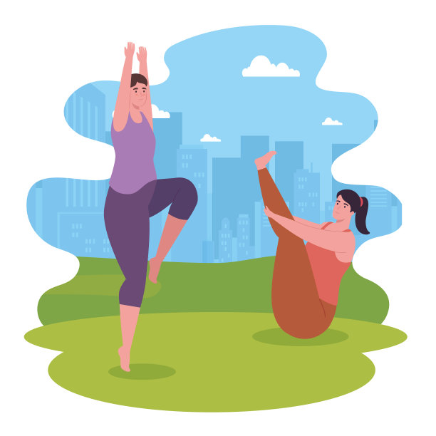 女人和男人在公园里做瑜伽图片下载