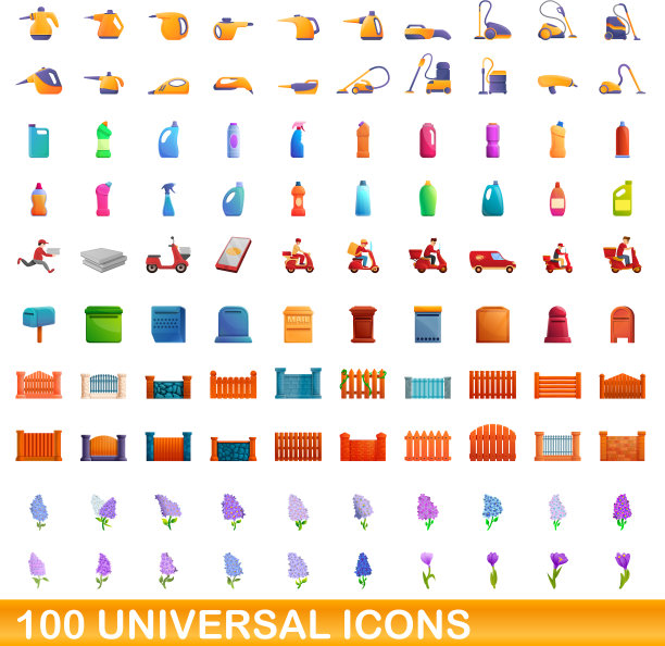 100个通用图标设置卡通风格图片下载