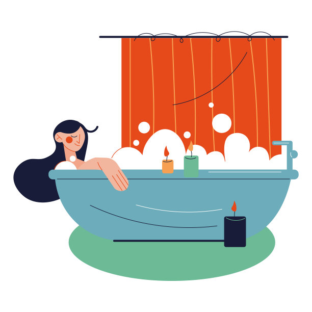 年轻快乐的女人用蜡烛洗澡图片下载